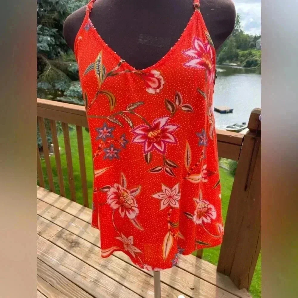 Monsoon red floral tank top NWT